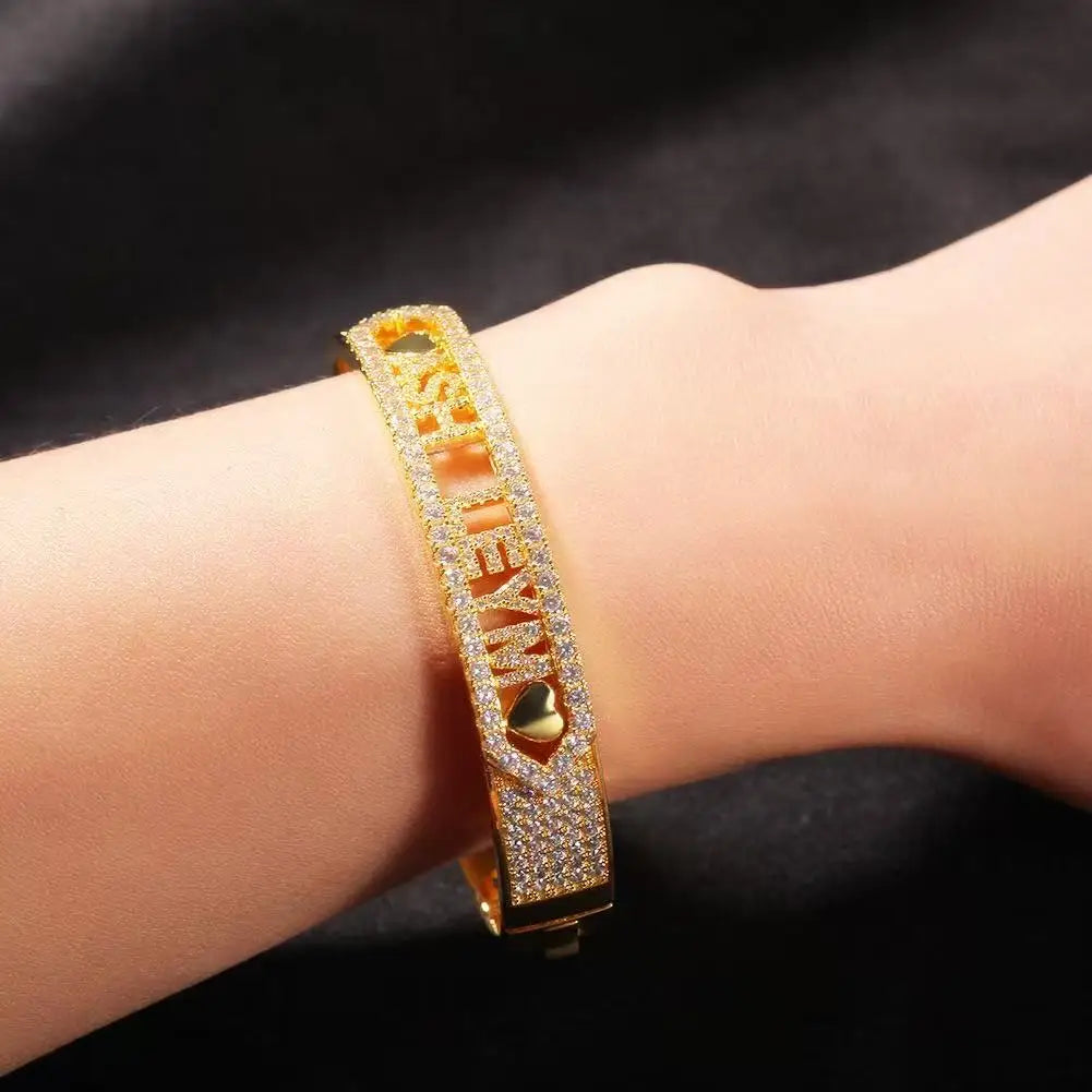 New custom water drop craft hip-hop copper inlaid zircon 11MM open letter bracelet