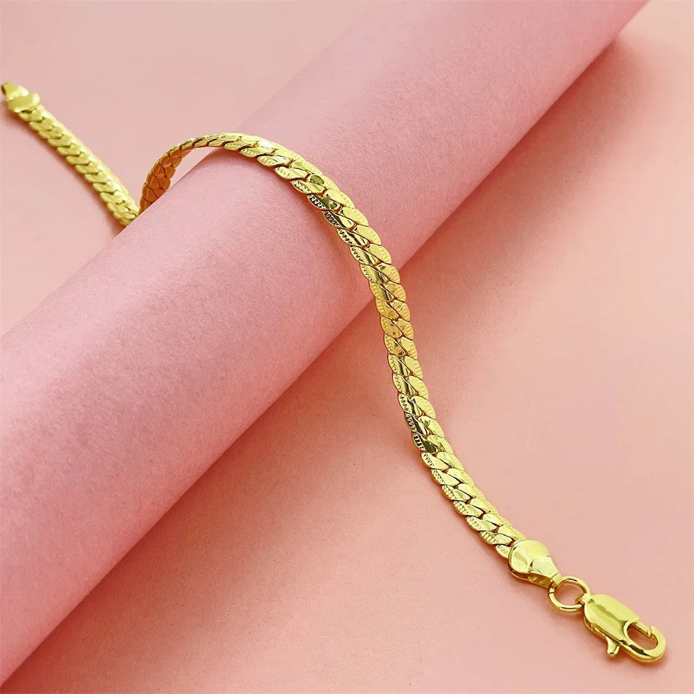 Luxury 24K 9999 Pure Gold real gold Men's and Women's Bracelet 5mm Flat Snake Bone Bracelet