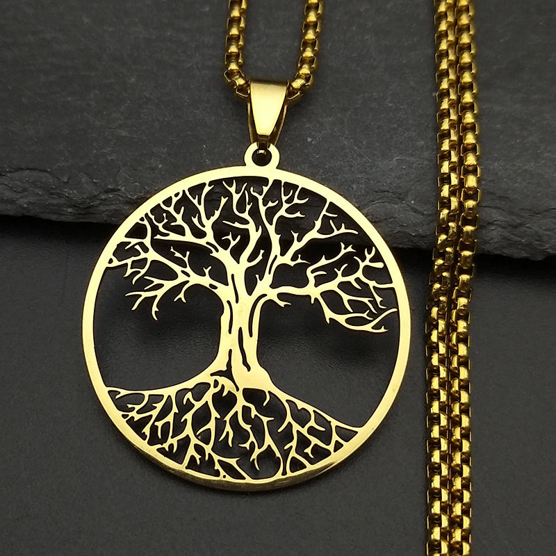 2025 Tree of Life Stainless Steel Long Necklace for Men Black Color Necklaces & Pendants Jewelry cadenas para hombre N834S03