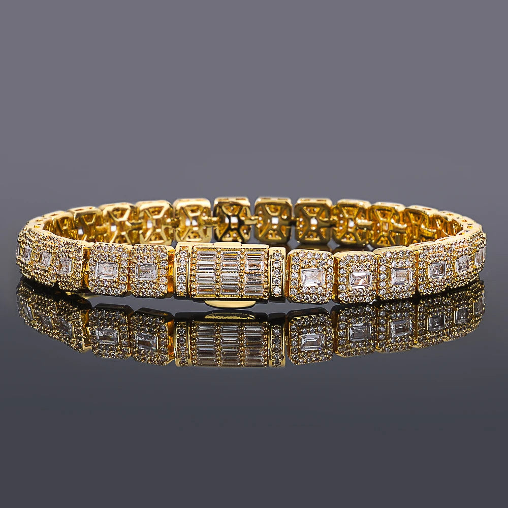 NY 7.5mm High Quality Silver/Gold Plated Clustered Tennis Bracelet Hip Hop Jewelry Iced Squre Diamond Tennis Chain Women