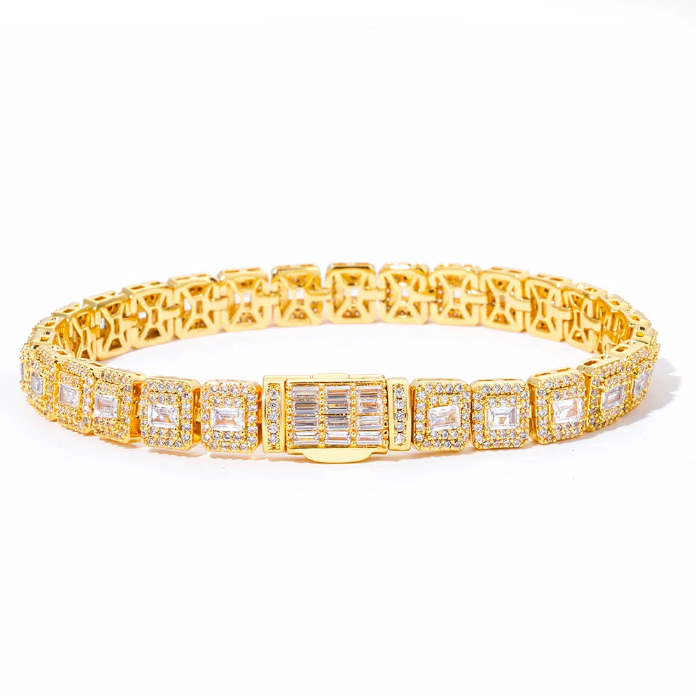 NY 7.5mm High Quality Silver/Gold Plated Clustered Tennis Bracelet Hip Hop Jewelry Iced Squre Diamond Tennis Chain Women