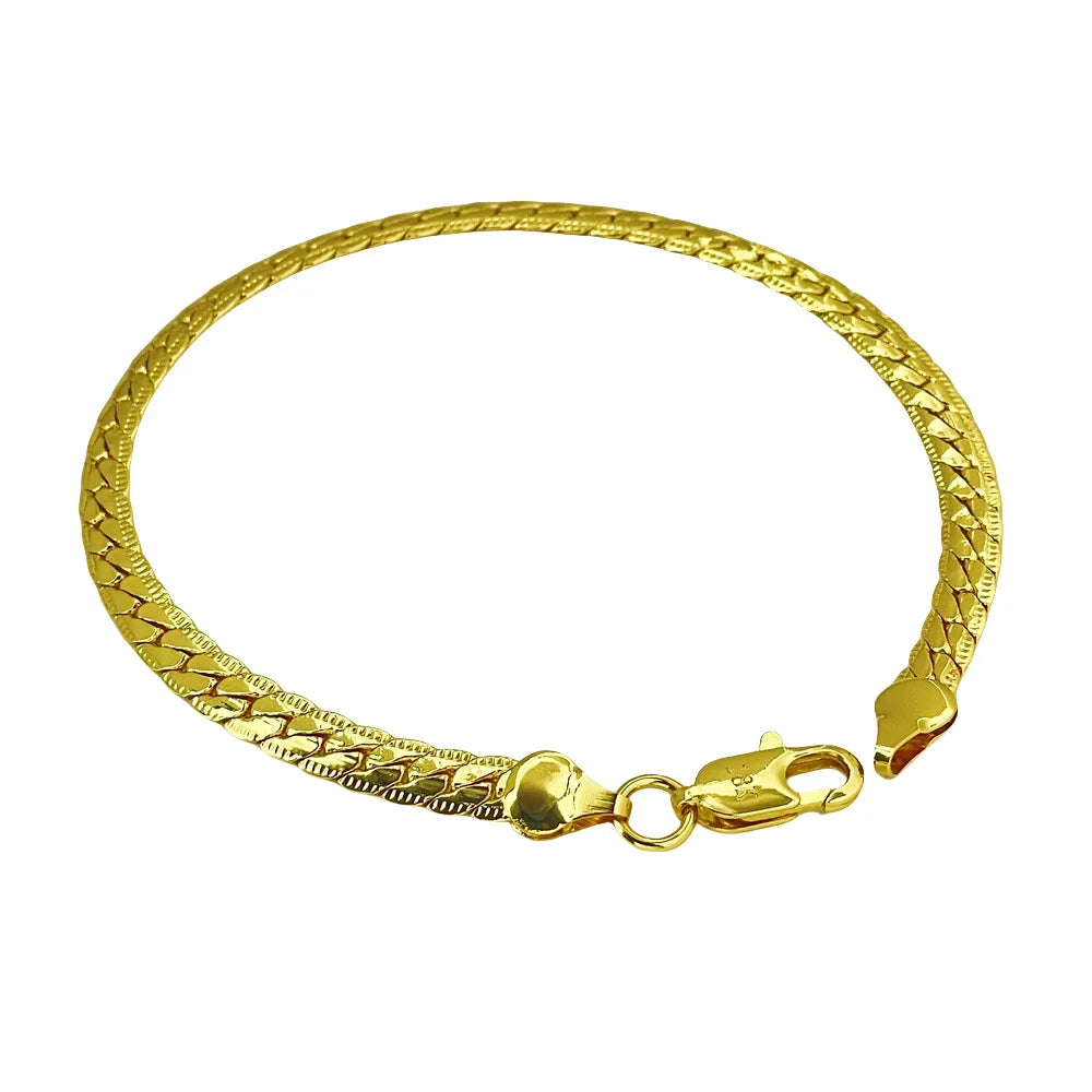 Luxury 24K 9999 Pure Gold real gold Men's and Women's Bracelet 5mm Flat Snake Bone Bracelet