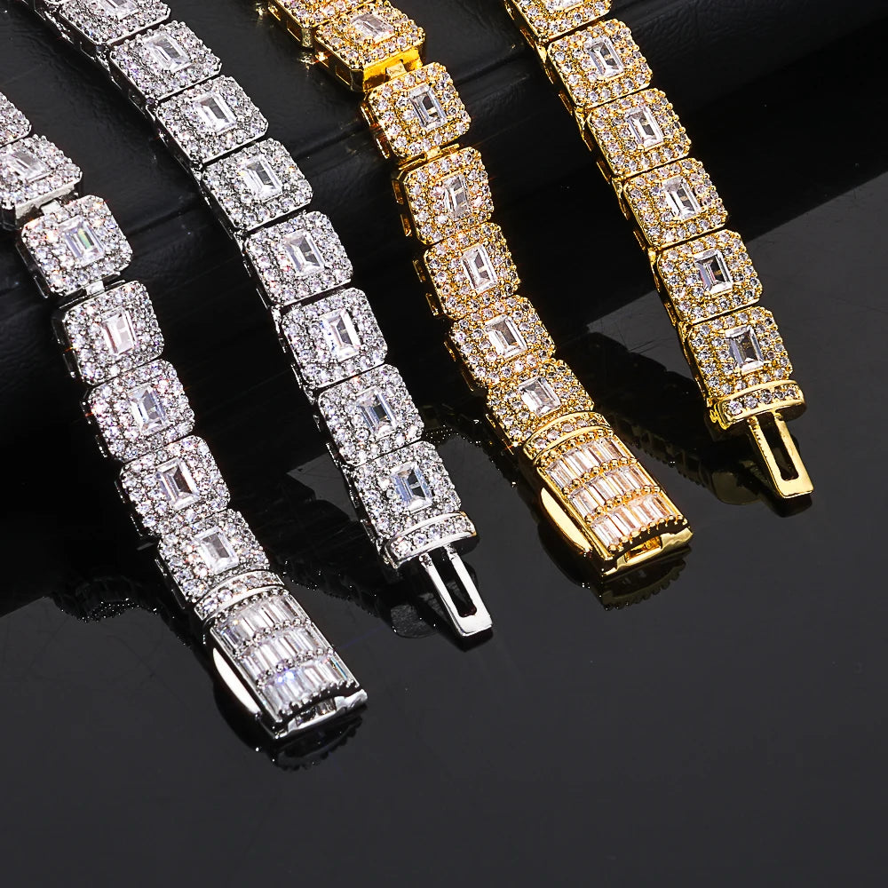 NY 7.5mm High Quality Silver/Gold Plated Clustered Tennis Bracelet Hip Hop Jewelry Iced Squre Diamond Tennis Chain Women