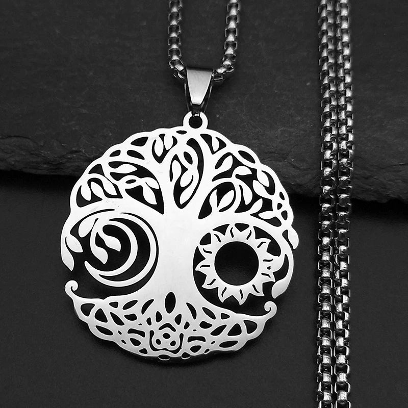 2025 Tree of Life Stainless Steel Long Necklace for Men Black Color Necklaces & Pendants Jewelry cadenas para hombre N834S03