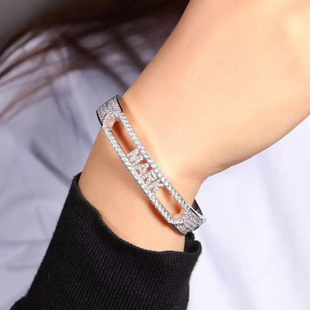 New custom water drop craft hip-hop copper inlaid zircon 11MM open letter bracelet