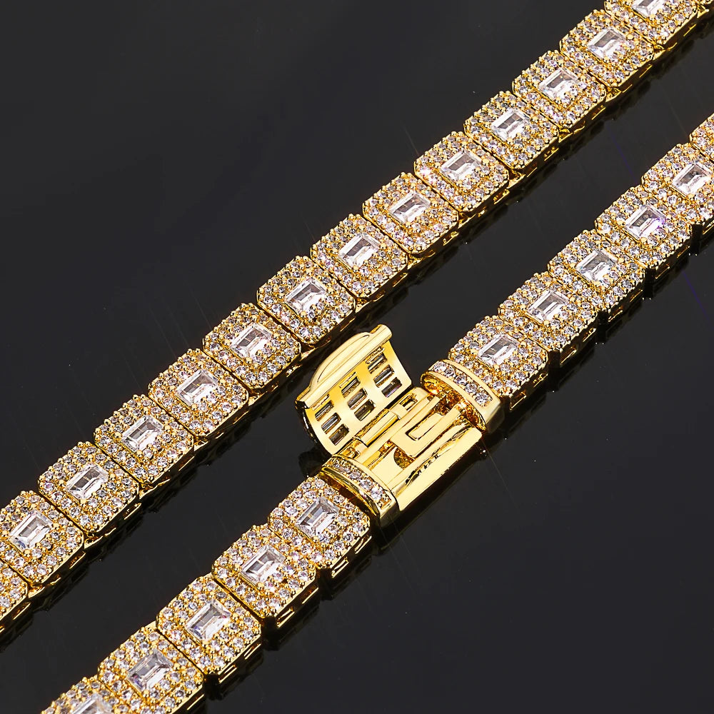 NY 7.5mm High Quality Silver/Gold Plated Clustered Tennis Bracelet Hip Hop Jewelry Iced Squre Diamond Tennis Chain Women
