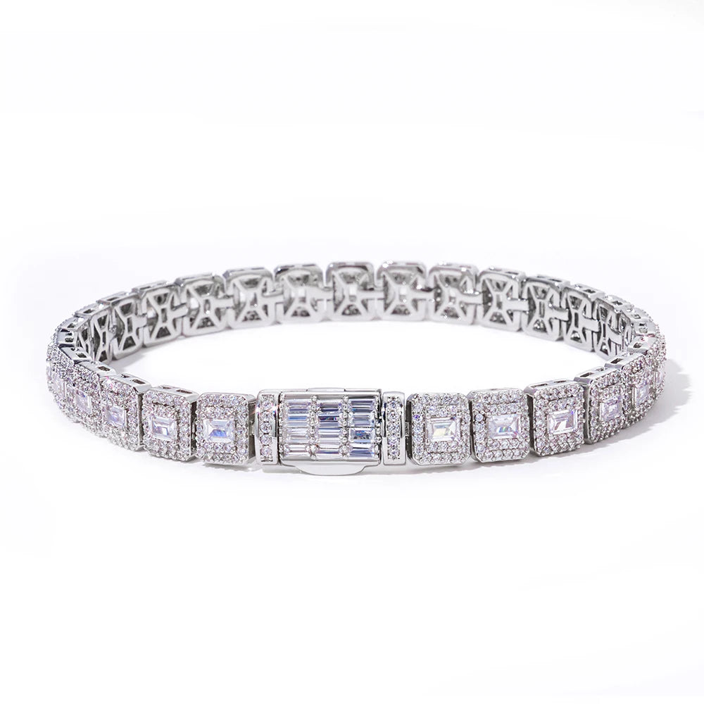 NY 7.5mm High Quality Silver/Gold Plated Clustered Tennis Bracelet Hip Hop Jewelry Iced Squre Diamond Tennis Chain Women