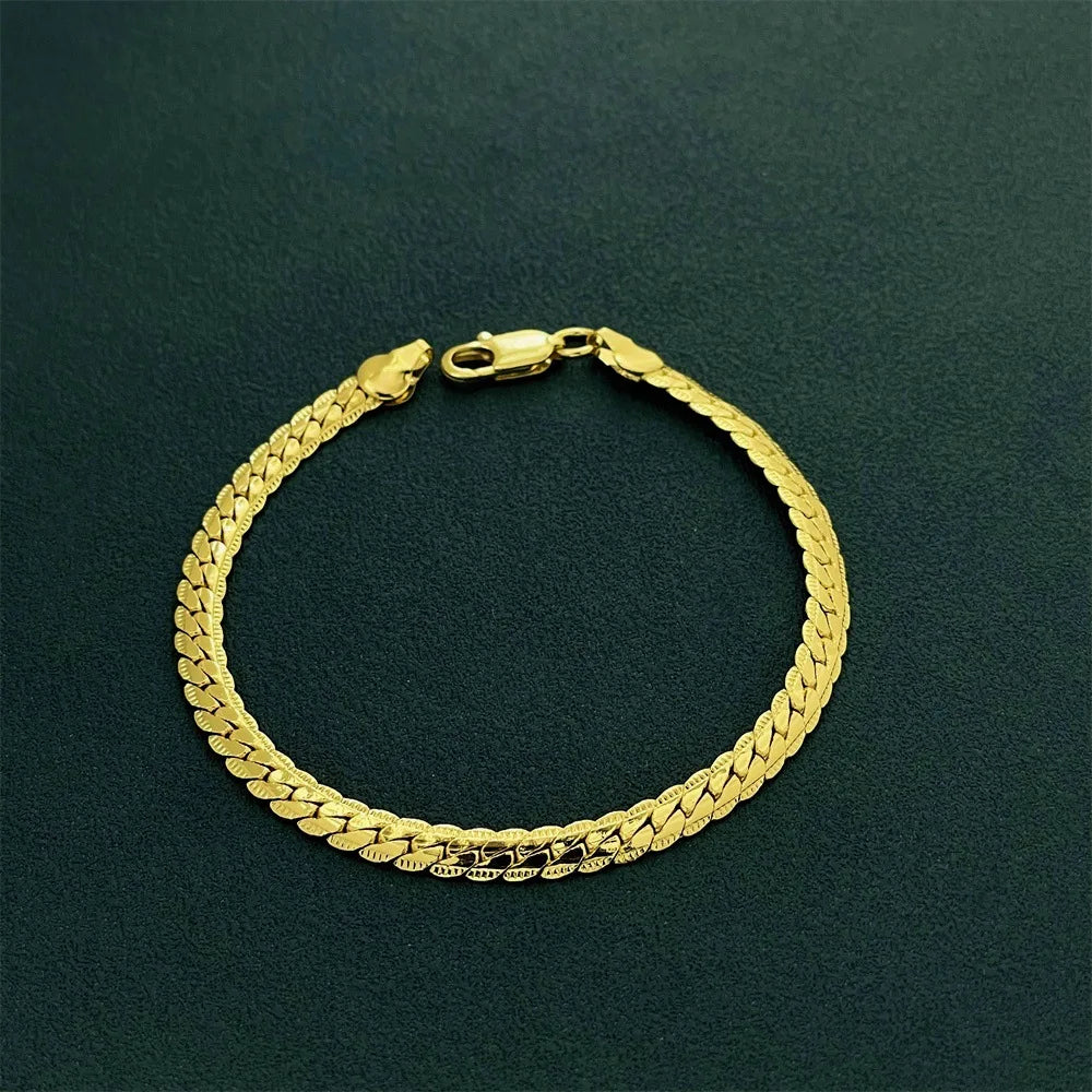 Luxury 24K 9999 Pure Gold real gold Men's and Women's Bracelet 5mm Flat Snake Bone Bracelet