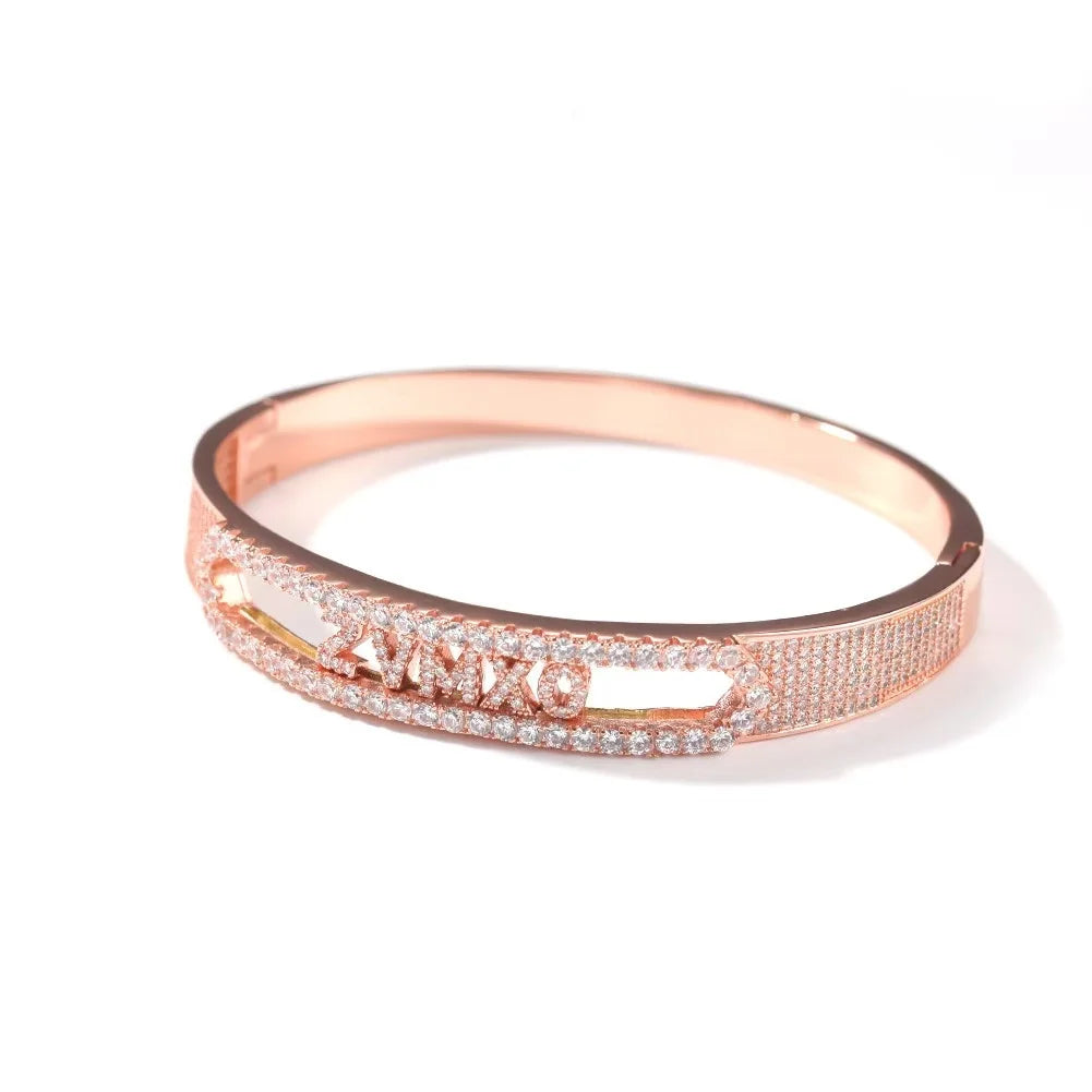 New custom water drop craft hip-hop copper inlaid zircon 11MM open letter bracelet