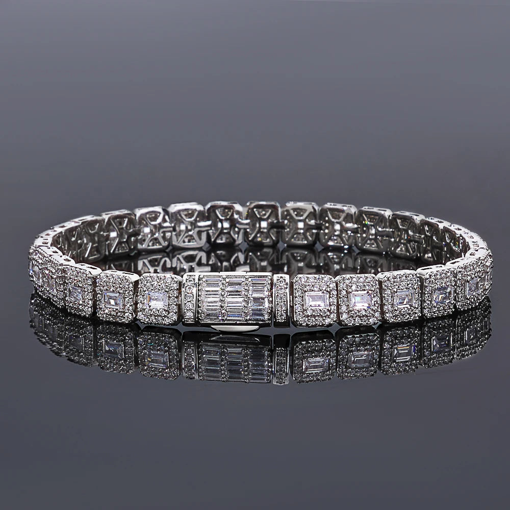NY 7.5mm High Quality Silver/Gold Plated Clustered Tennis Bracelet Hip Hop Jewelry Iced Squre Diamond Tennis Chain Women