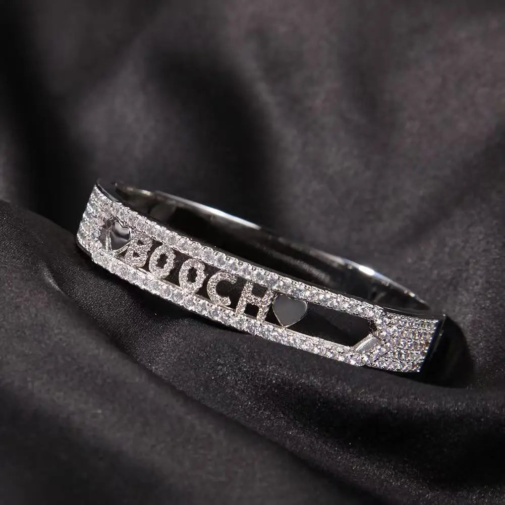 New custom water drop craft hip-hop copper inlaid zircon 11MM open letter bracelet