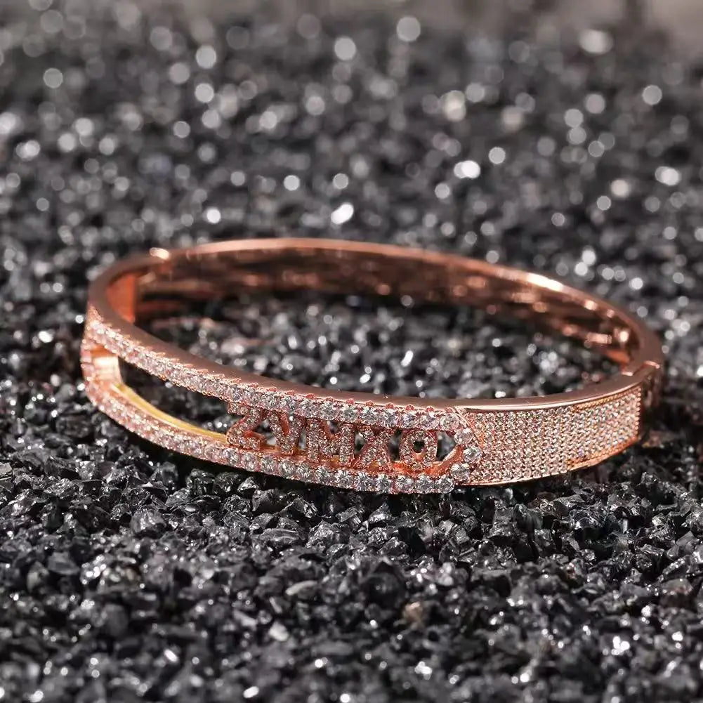 New custom water drop craft hip-hop copper inlaid zircon 11MM open letter bracelet