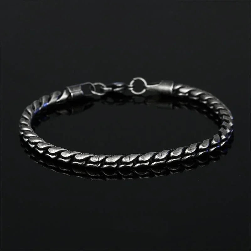 Vintage Oxidized Black Link Chain Bracelets For Men Motocycle Twist Chain Stainless Steel Punk Rock Biker Jewelry Gifts