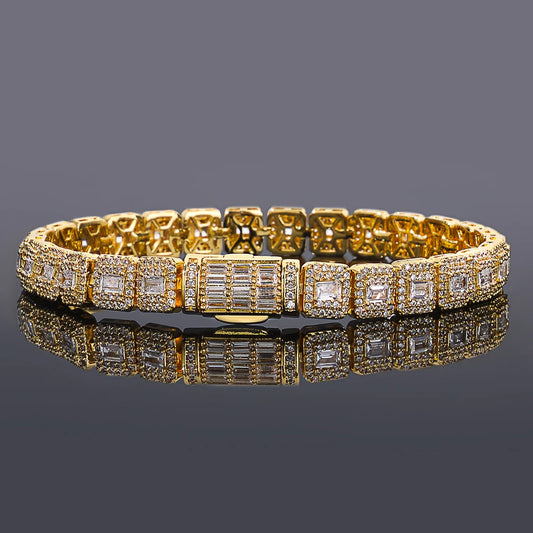 NY 7.5mm High Quality Silver/Gold Plated Clustered Tennis Bracelet Hip Hop Jewelry Iced Squre Diamond Tennis Chain Women