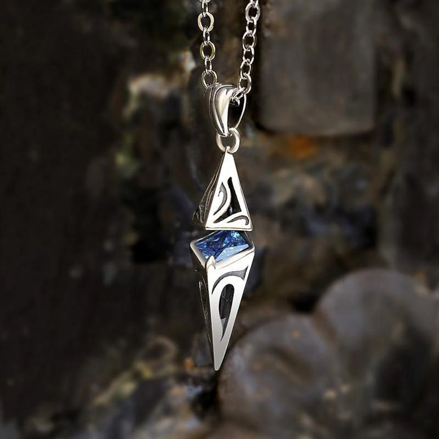 Stylish Blue Stone Man Necklaces Stainless Steel Jewelry Cube  Pendant Collar Birthday Party Dad Boyfriend Valentine Gifts