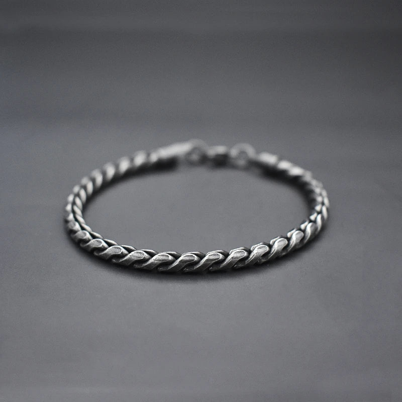 Vintage Oxidized Black Link Chain Bracelets For Men Motocycle Twist Chain Stainless Steel Punk Rock Biker Jewelry Gifts