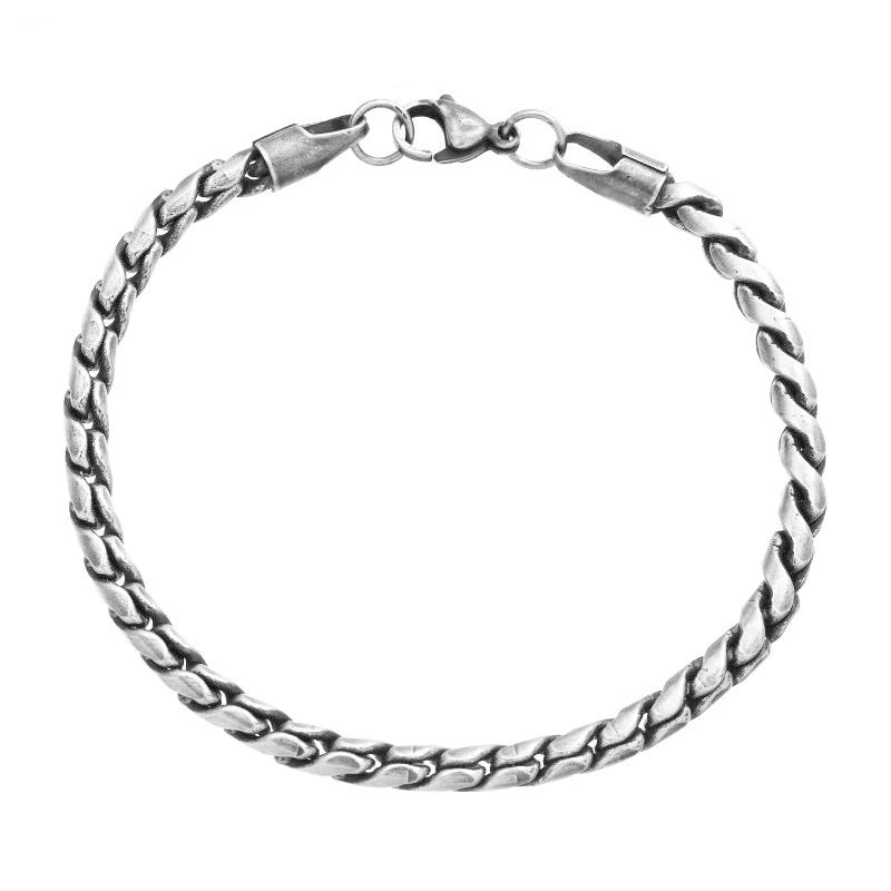 Vintage Oxidized Black Link Chain Bracelets For Men Motocycle Twist Chain Stainless Steel Punk Rock Biker Jewelry Gifts