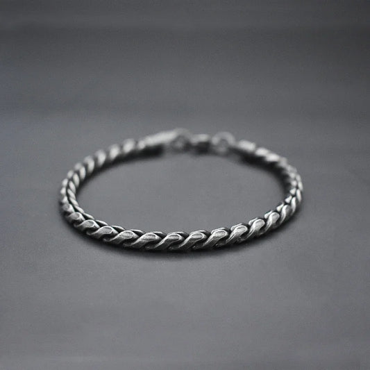 Vintage Oxidized Black Link Chain Bracelets For Men Motocycle Twist Chain Stainless Steel Punk Rock Biker Jewelry Gifts