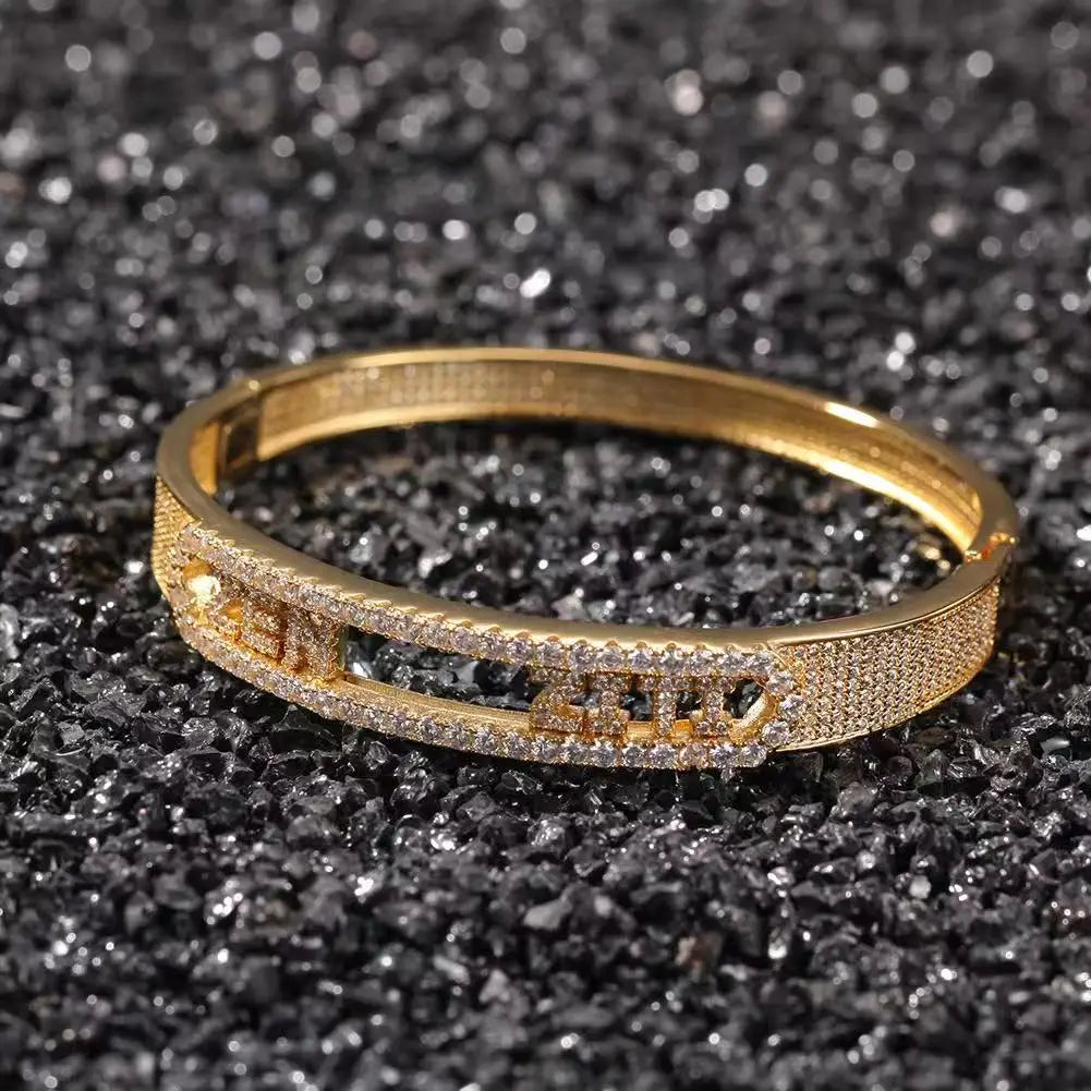 New custom water drop craft hip-hop copper inlaid zircon 11MM open letter bracelet