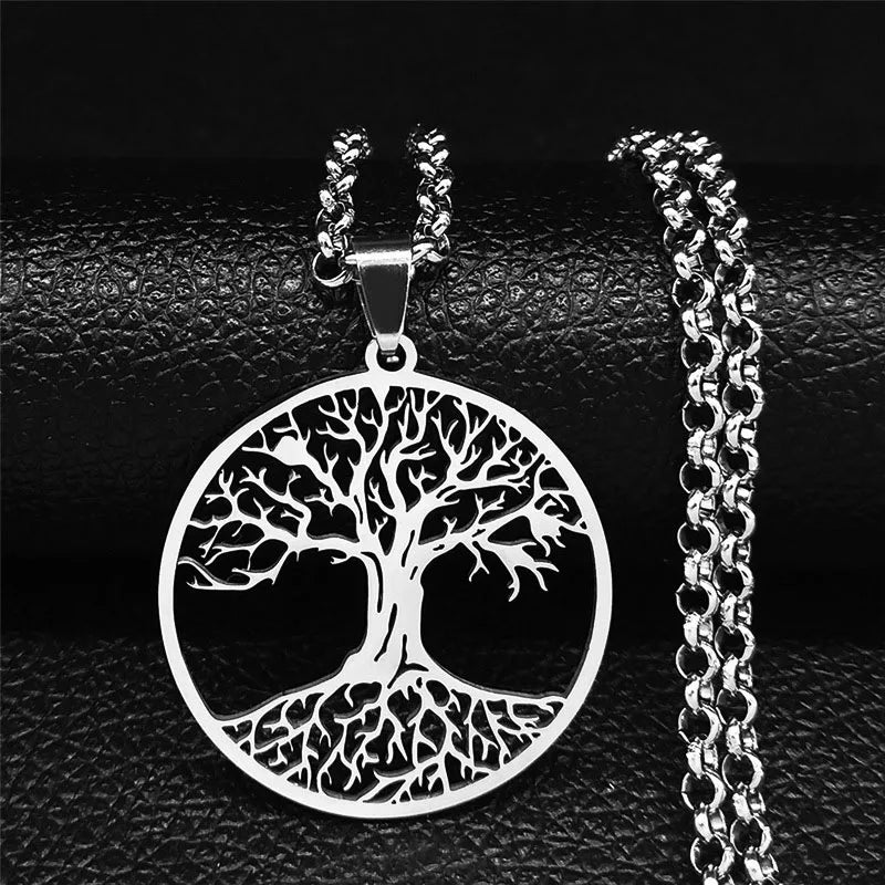 2025 Tree of Life Stainless Steel Long Necklace for Men Black Color Necklaces & Pendants Jewelry cadenas para hombre N834S03