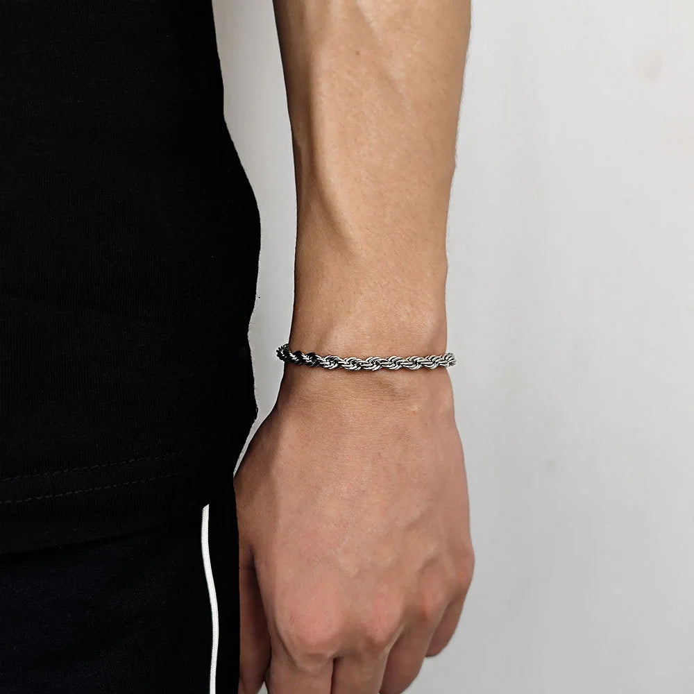 Hip Hop Stainless Steel Twist Chain Men Bracelet Retro Gold Color Fashion Bracelet For Women Trendy Jewelry Accessories