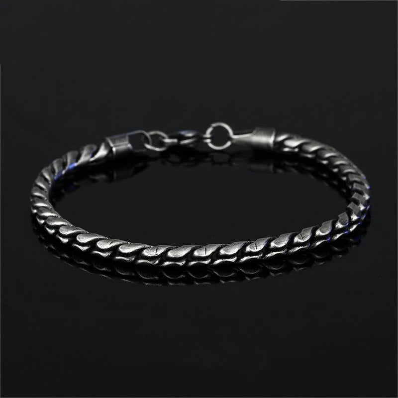 Vintage Oxidized Black Link Chain Bracelets For Men Motocycle Twist Chain Stainless Steel Punk Rock Biker Jewelry Gifts